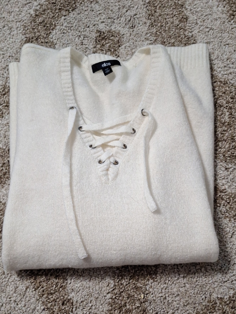 ellos Ivory Lace-Up V-Neck Sweater